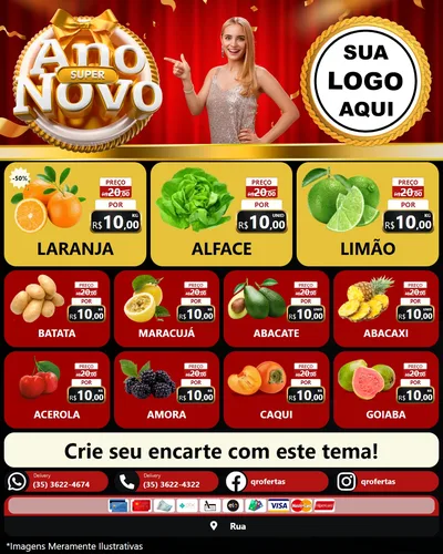 Modelo de Rede Social para Feed Instagram com o tema Super Ano Novo para Hortifrúti