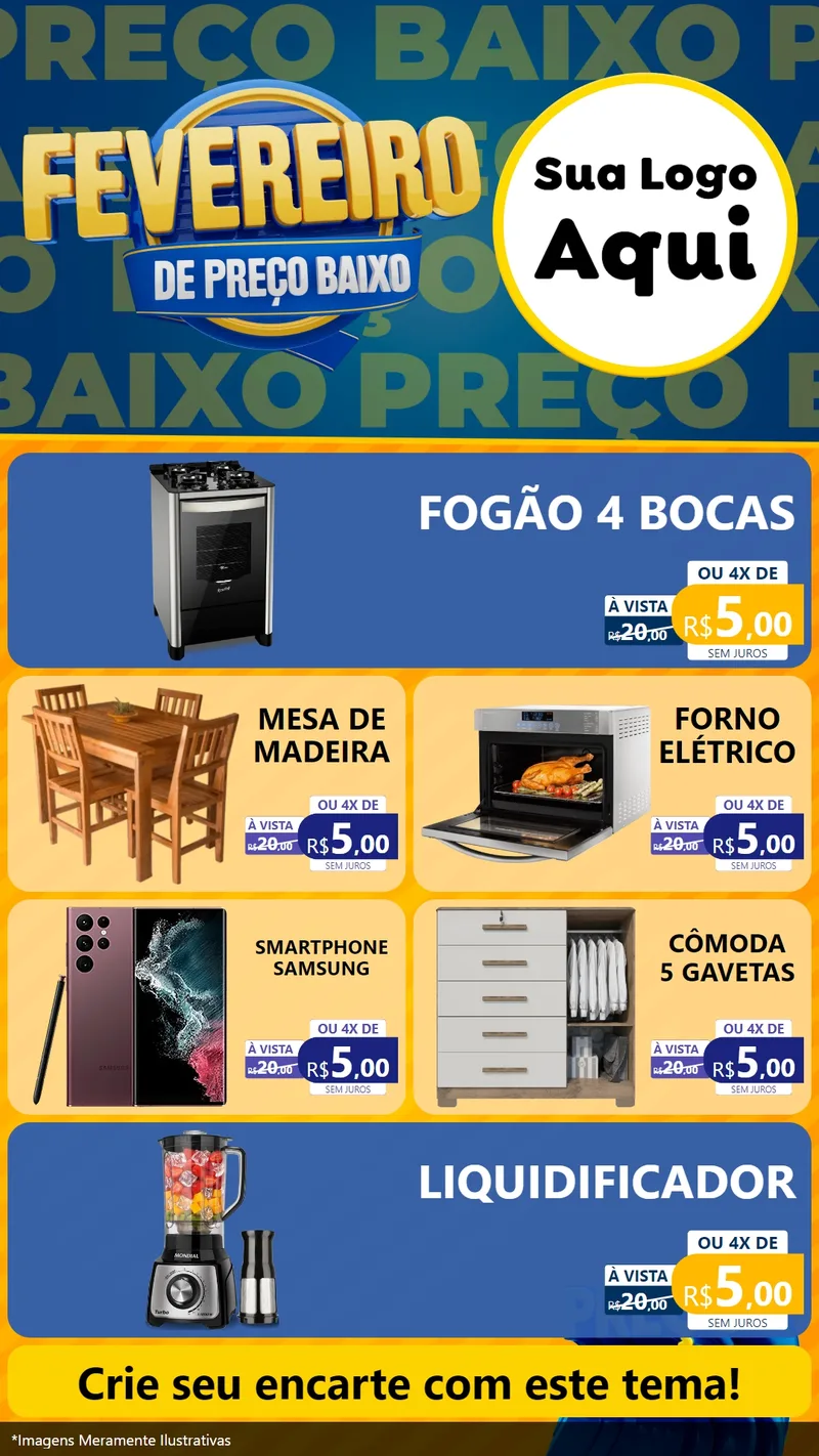 Modelo de TV para TV Vertical com o tema Fevereiro de Preço Baixo para Móveis e Eletro