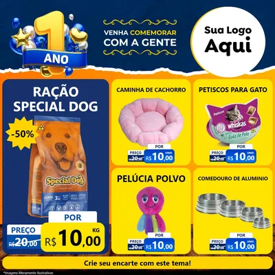 Modelo de Rede Social para Feed Facebook com o tema Um Ano de Aniversário para Pet Shop