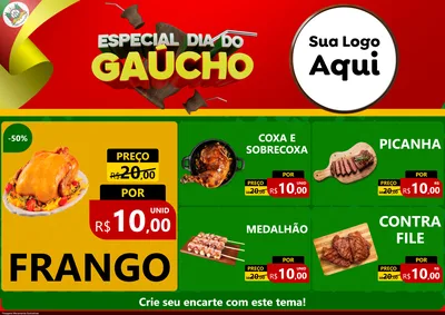 Modelo de Encarte para Encarte A4 Horizontal com o tema Especial Dia do Gaúcho para Assados