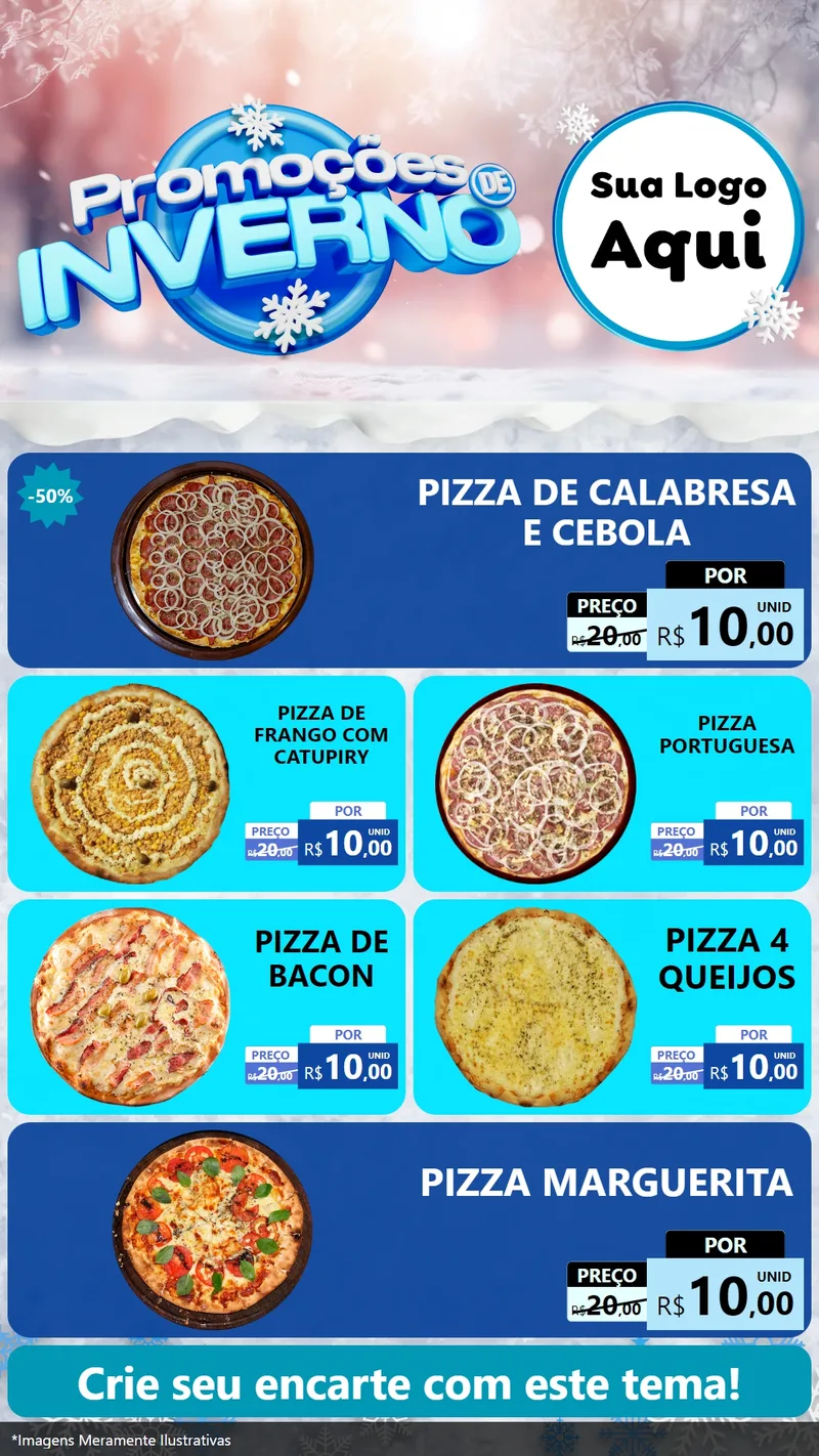 Modelo de TV para TV Vertical com o tema Promoções de Inverno para Pizzaria
