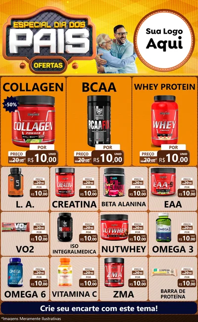 Modelo de Encarte para Encarte Grande com o tema Especial Dia dos Pais para Suplementos alimentares