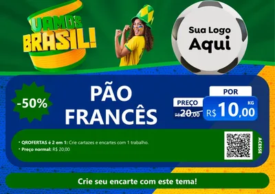 Modelo de Cartaz para Cartaz A4 Horizontal com o tema Vamos Brasil - Copa para Padaria