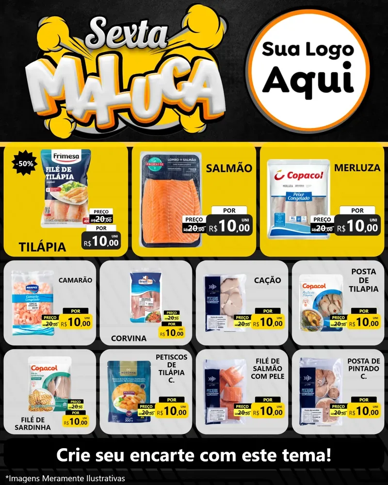 Modelo de Rede Social para Feed Instagram com o tema Sexta Maluca para Peixaria