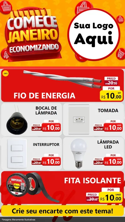 Modelo de TV para TV Vertical com o tema Comece Janeiro Economizando para Materiais Elétricos