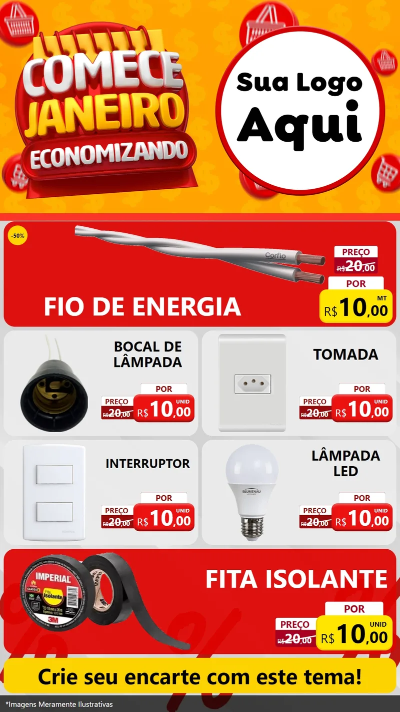 Modelo de TV para TV Vertical com o tema Comece Janeiro Economizando para Materiais Elétricos