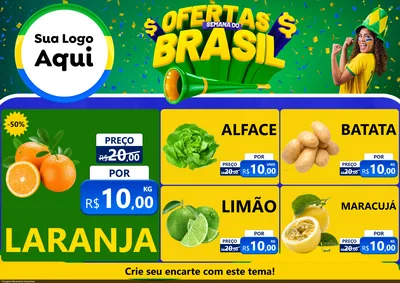 Modelo de Encarte para Encarte A4 Horizontal com o tema Ofertas Semana do Brasil para Hortifrúti