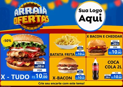 Modelo de Encarte para Encarte A4 Horizontal com o tema Arraiá de Ofertas - Junina para Hamburgueria