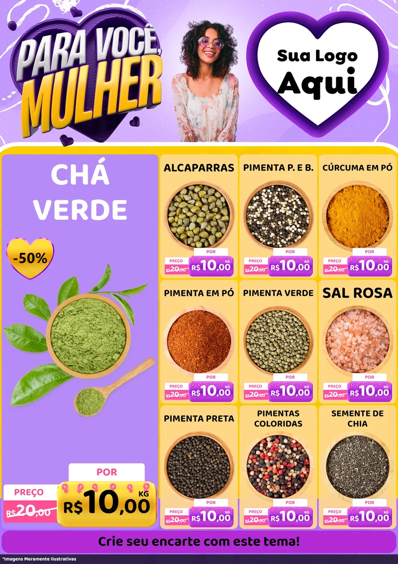 Modelo de Encarte para Encarte A4 Vertical com o tema Para Você, Mulher para Produtos Naturais