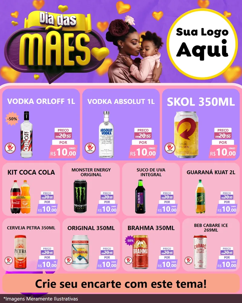 Modelo de Rede Social para Feed Instagram com o tema Dia das Mães para Distribuidora de bebidas