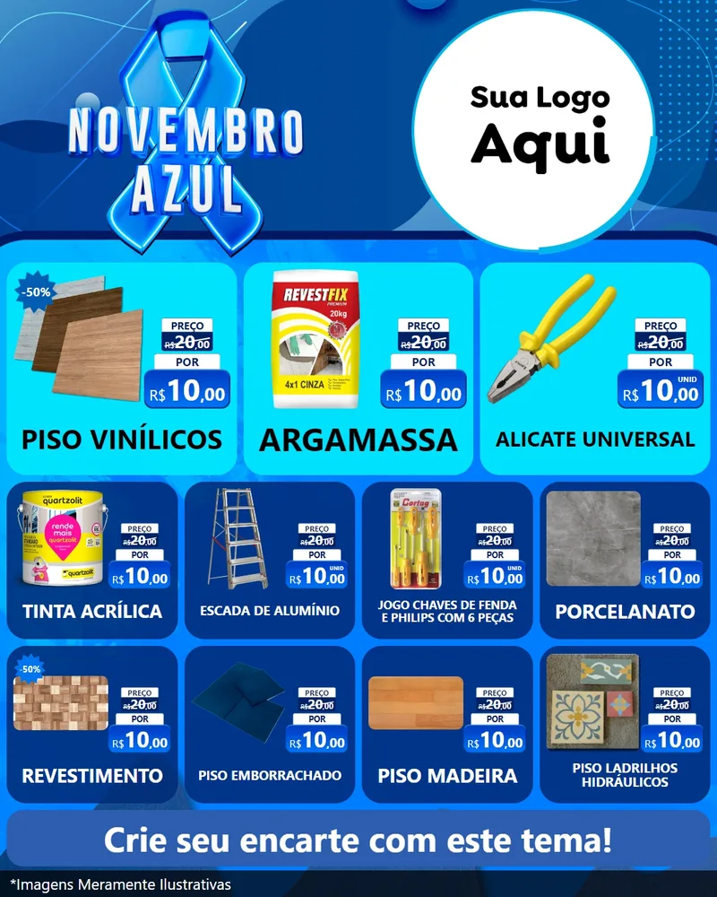 Modelo de Rede Social para Feed Instagram com o tema Novembro Azul para Material para Construção