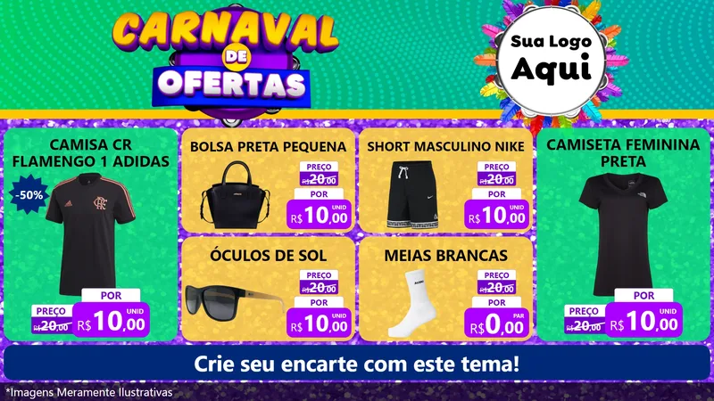 Modelo de TV para TV Horizontal com o tema Carnaval de Ofertas para Roupas e acessórios