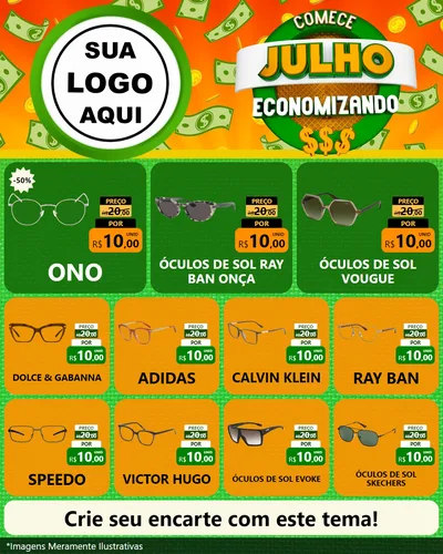 Modelo de Rede Social para Feed Instagram com o tema Comece Julho Economizando para Óticas