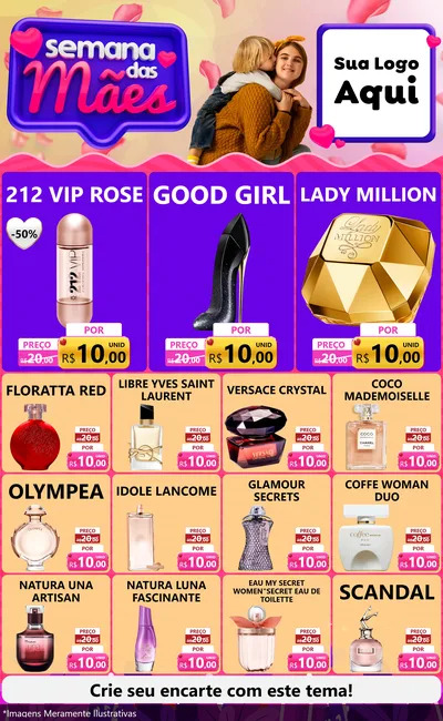 Modelo de Encarte para Encarte Grande com o tema Semana das Mães para Perfumes