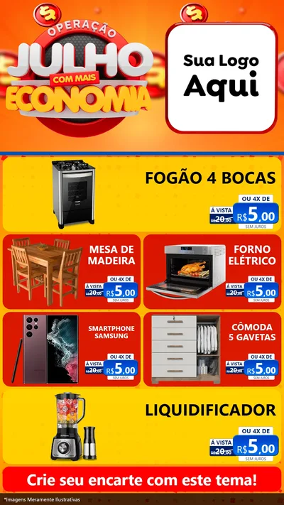 Modelo de TV para TV Vertical com o tema Operação Julho Com Mais Economia para Móveis e Eletro