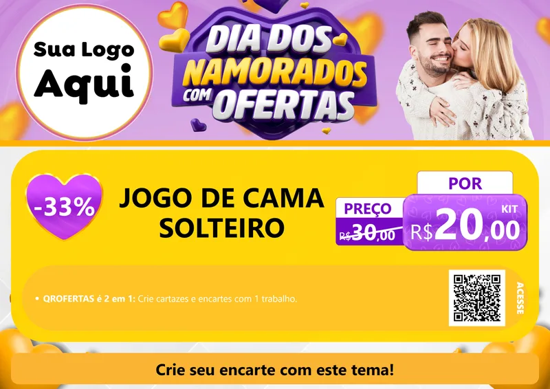 Modelo de Cartaz para Cartaz A4 Horizontal com o tema Dia Dos Namorados Com Ofertas para Cama, Mesa e Banho