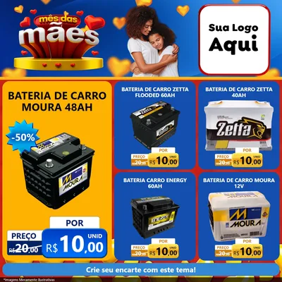 Modelo de Rede Social para Feed Facebook com o tema Mês das Mães para Baterias Elétricas