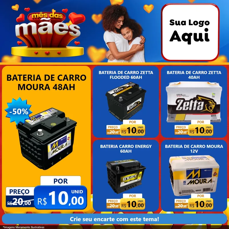 Modelo de Rede Social para Feed Facebook com o tema Mês das Mães para Baterias Elétricas