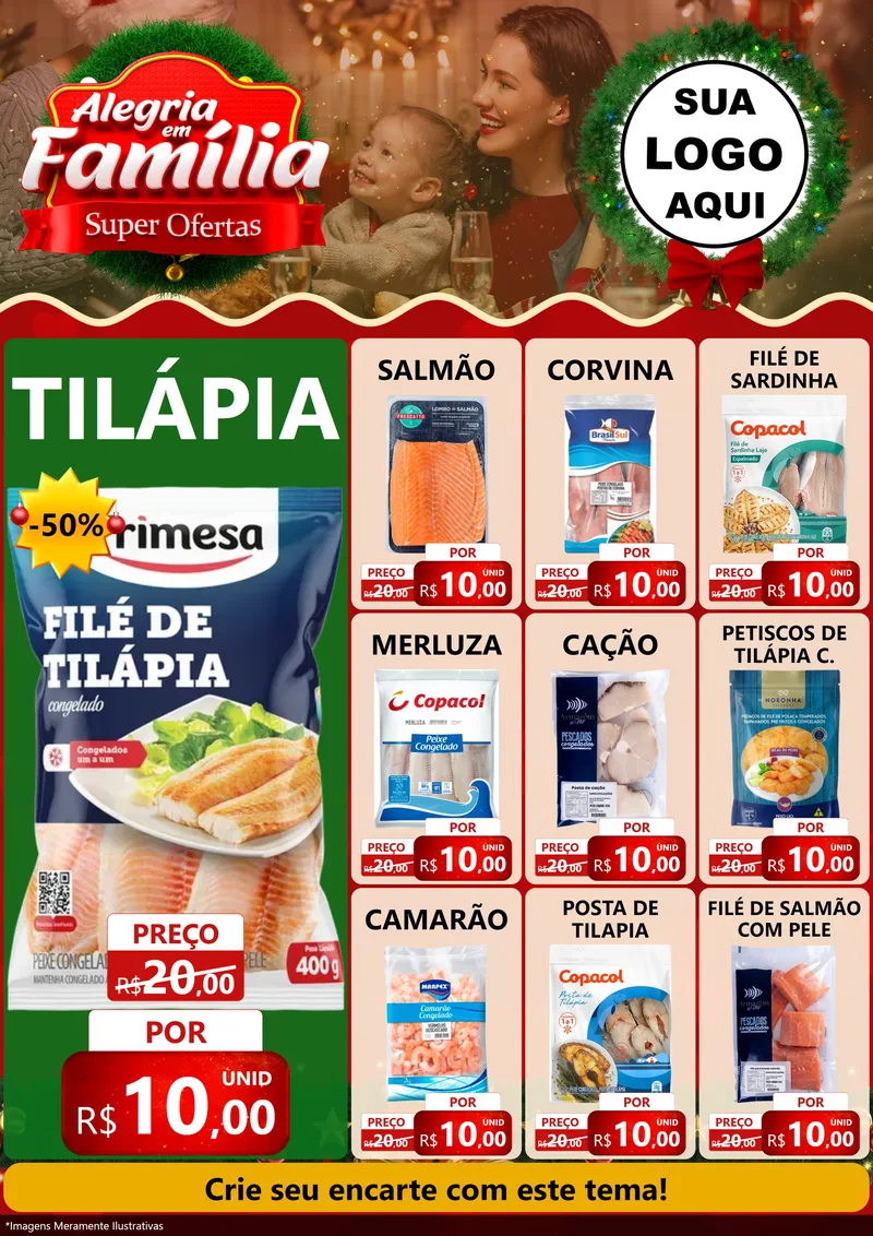 Modelo de Encarte para Encarte A4 Vertical com o tema Alegria Em Família - Super Ofertas para Peixaria