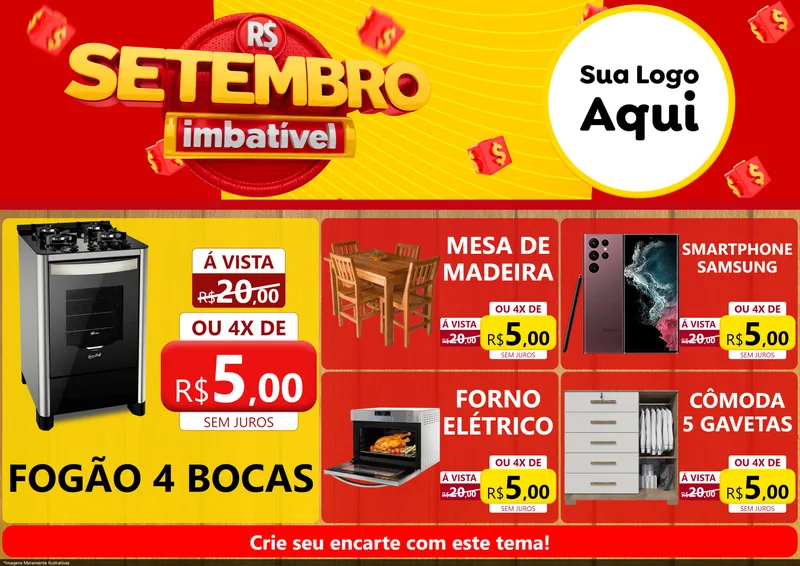 Modelo de Encarte para Encarte A4 Horizontal com o tema Setembro Imbatível para Móveis e Eletro