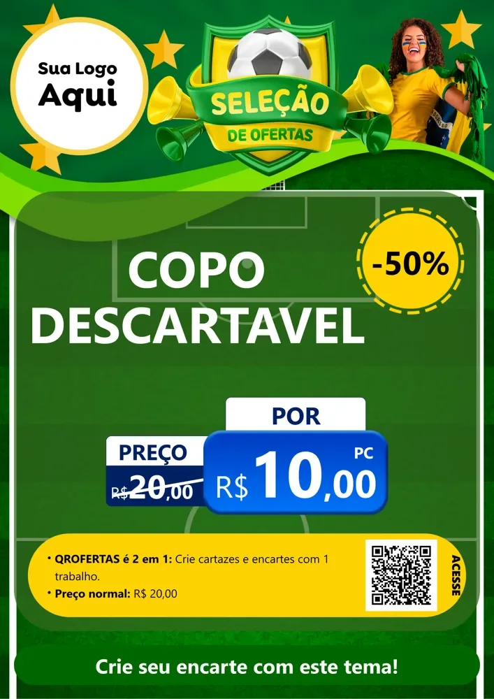 Modelo de Cartaz para Cartaz A4 Vertical com o tema Seleção de Ofertas - Copa para Embalagens