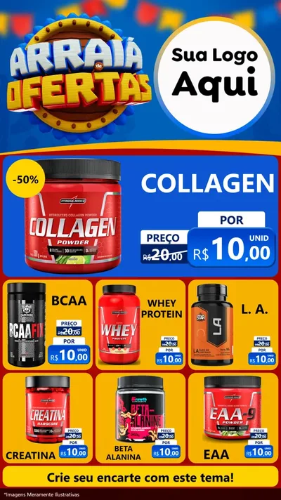 Modelo de Rede Social para Stories com o tema Arraiá de Ofertas - Junina para Suplementos alimentares