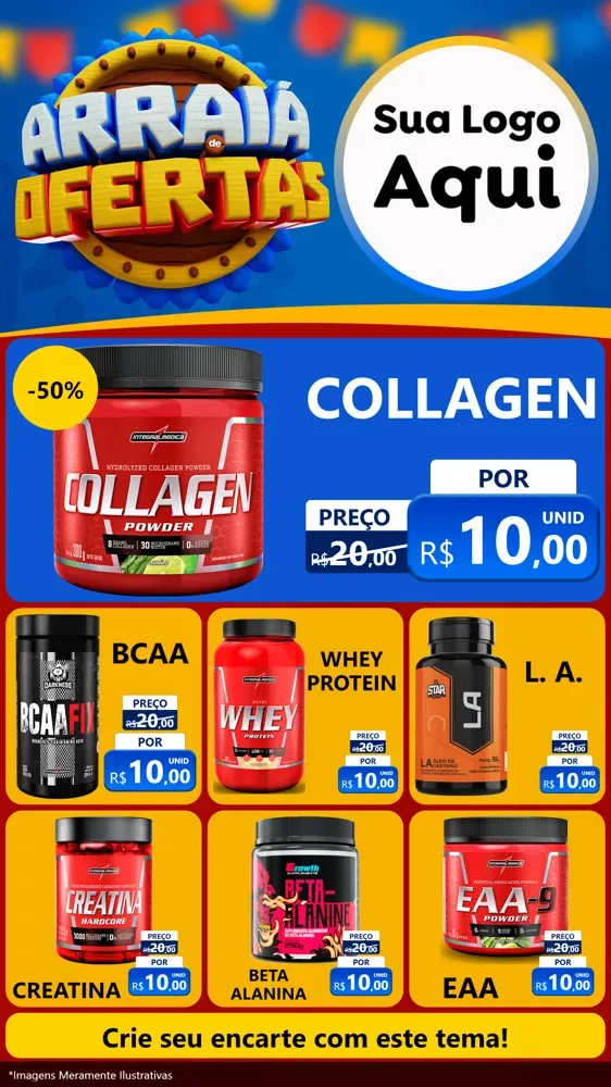 Modelo de Rede Social para Stories com o tema Arraiá de Ofertas - Junina para Suplementos alimentares
