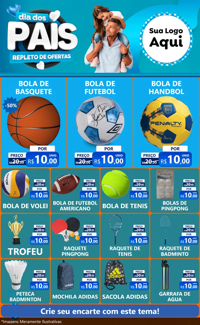 Modelo de Encarte para Encarte Grande com o tema Dia Dos Pais Repleto de Ofertas para Artigos Esportivos