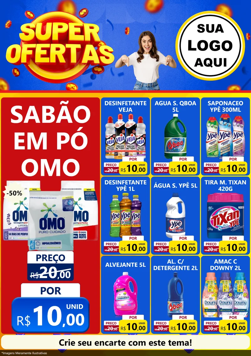 Modelo de Encarte para Encarte A4 Vertical com o tema Super Ofertas para Produtos de Limpeza