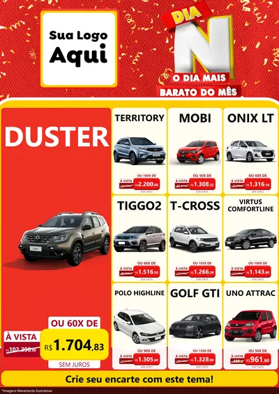 Modelo de Encarte para Encarte A4 Vertical com o tema Dia N o Dia Mais Barato do Mês para Concessionaria de Carros