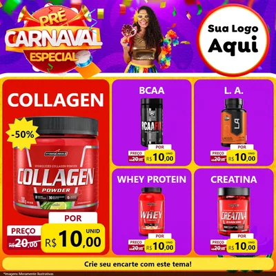 Modelo de Rede Social para Feed Facebook com o tema Pré-Carnaval Especial para Suplementos alimentares