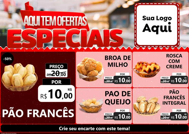 Modelo de Encarte para Encarte A4 Horizontal com o tema Aqui Tem Ofertas Especiais para Padaria