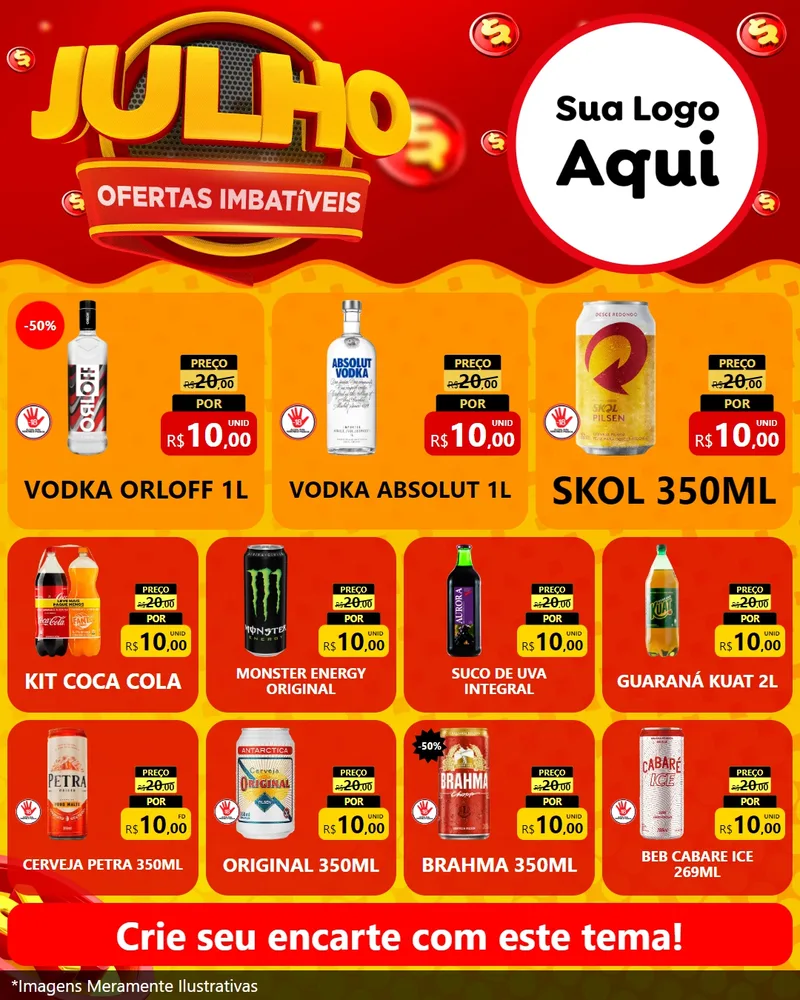Modelo de Rede Social para Feed Instagram com o tema Julho Ofertas Imbatíveis para Distribuidora de bebidas