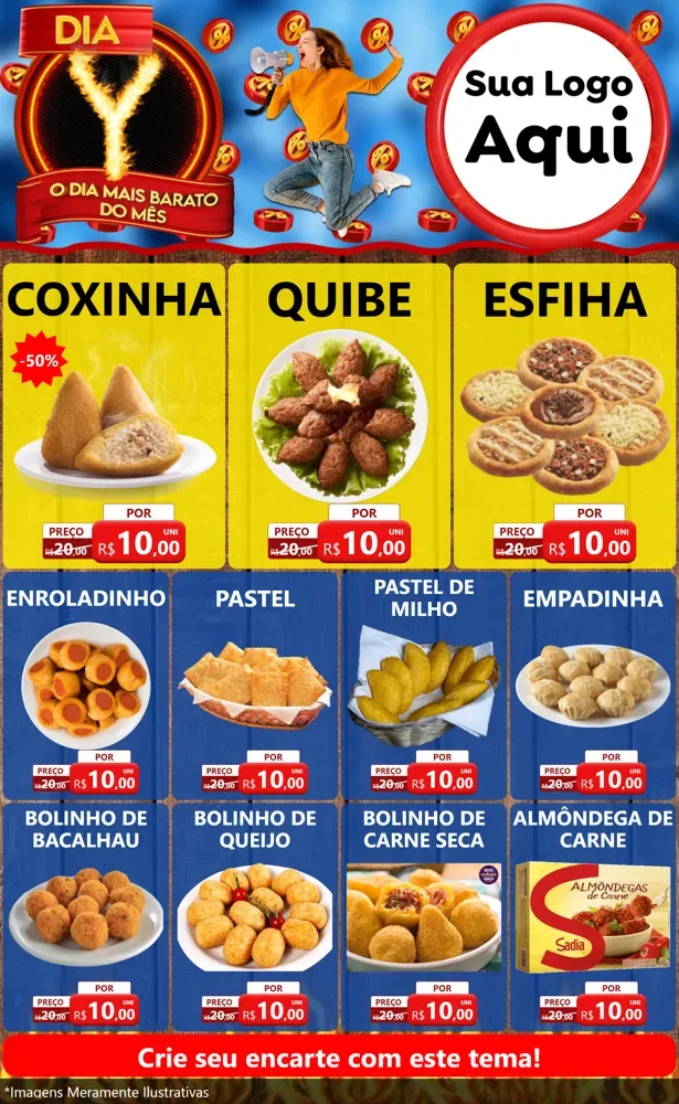 Modelo de Encarte para Encarte Grande com o tema Dia Y - O Dia Mais Barato Do Mês para Salgadaria