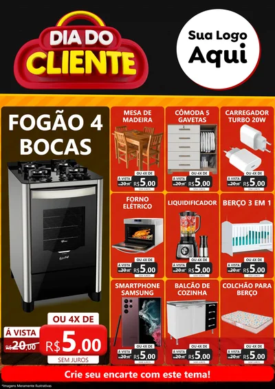 Modelo de Encarte para Encarte A4 Vertical com o tema Dia do Cliente para Móveis e Eletro