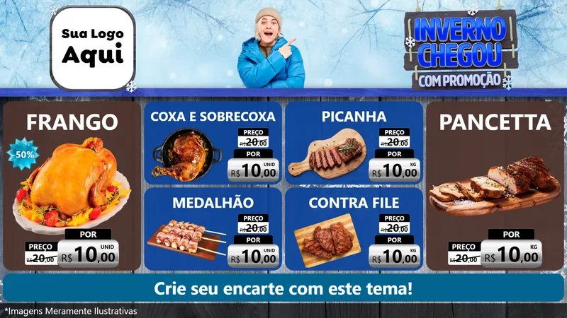 Modelo de TV para TV Horizontal com o tema Inverno Chegou Com Promoção para Assados