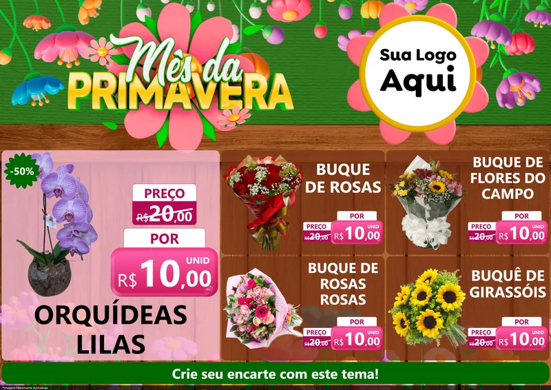 Modelo de Encarte para Encarte A4 Horizontal com o tema Mês da Primavera para Floricultura e jardim