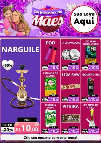 Modelo de Encarte para Encarte A4 Vertical com o tema Sorteio Dia das Mães para Tabacaria