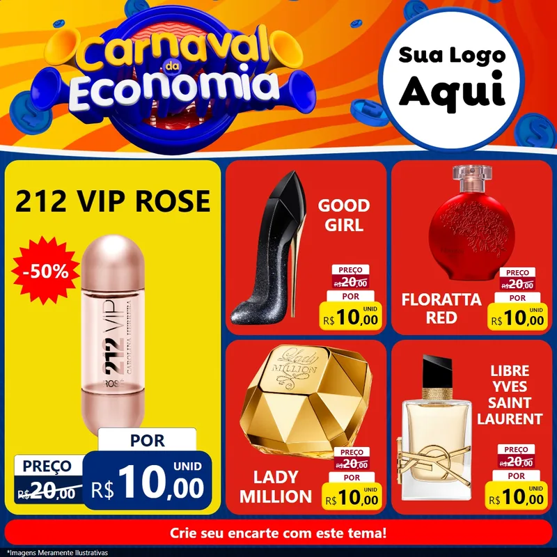 Modelo de Rede Social para Feed Facebook com o tema Carnaval da Economia para Perfumes