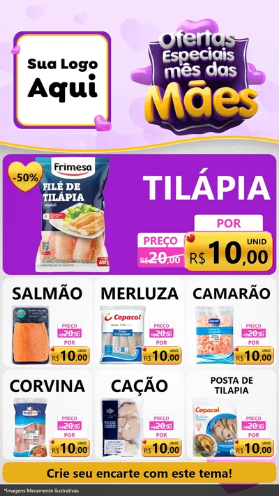Modelo de Rede Social para Stories com o tema Ofertas Especiais - Mês das Mães para Peixaria