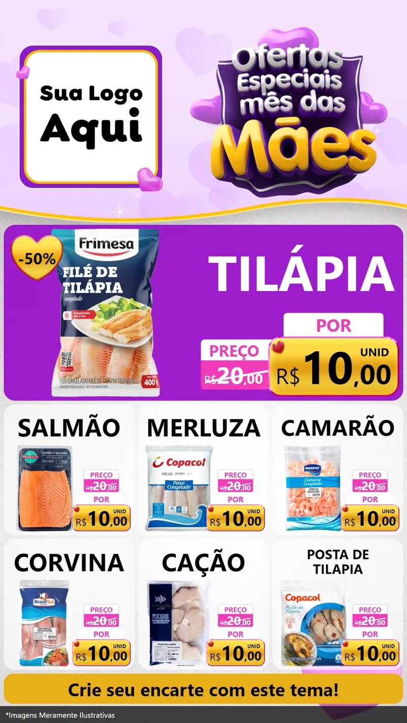 Modelo de Rede Social para Stories com o tema Ofertas Especiais - Mês das Mães para Peixaria