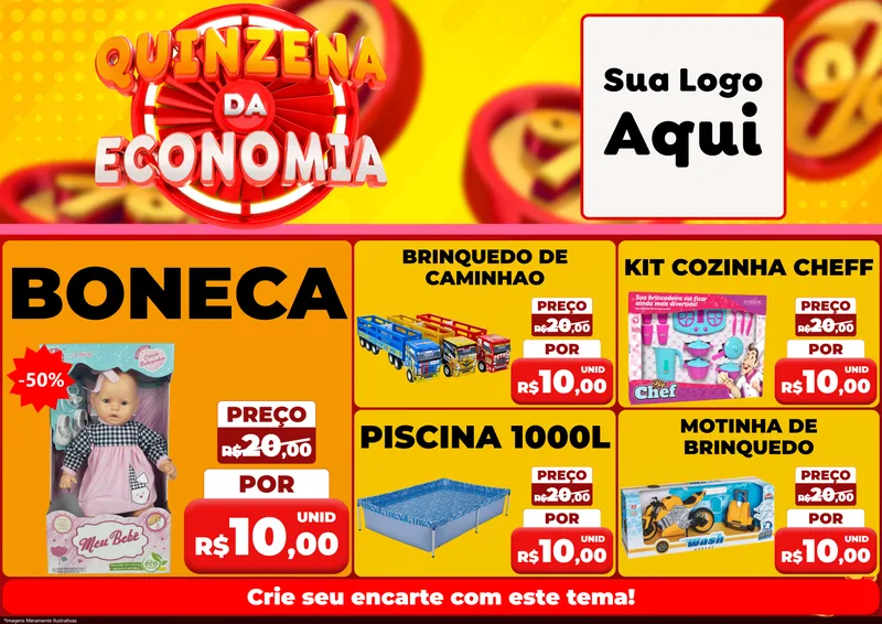 Modelo de Encarte para Encarte A4 Horizontal com o tema Quinzena Da Economia para Brinquedos