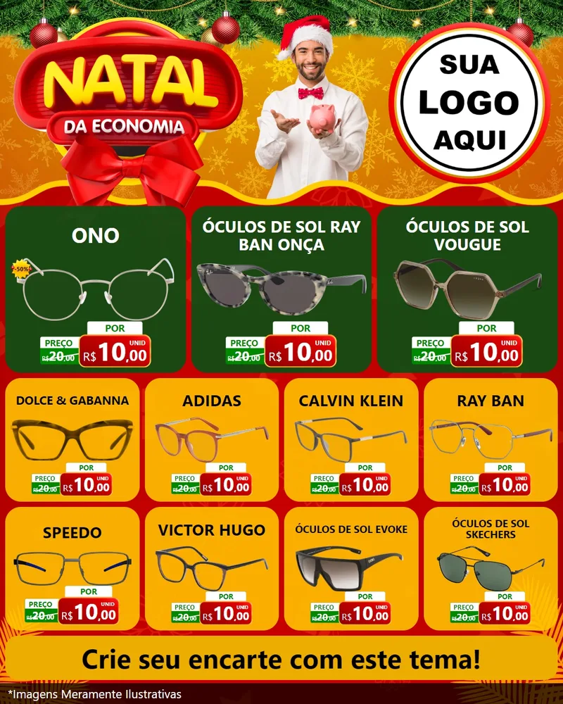 Modelo de Rede Social para Feed Instagram com o tema Natal da Economia para Óticas