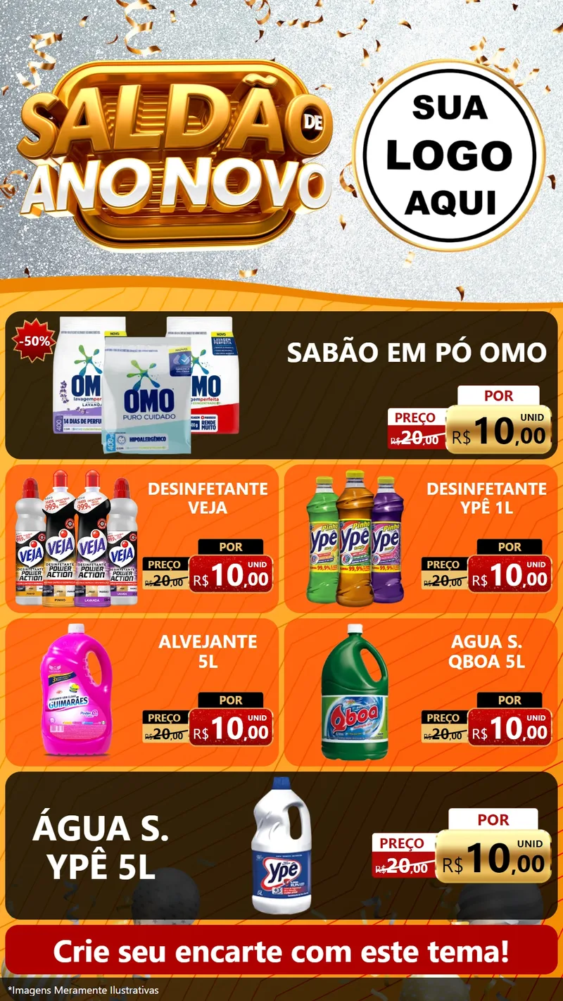 Modelo de TV para TV Vertical com o tema Saldão de Ano Novo para Produtos de Limpeza