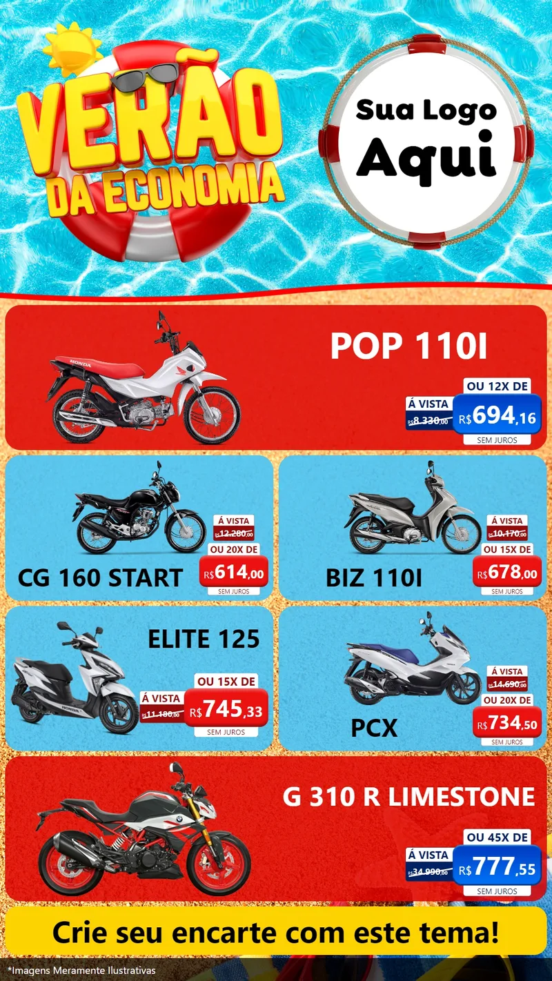 Modelo de TV para TV Vertical com o tema Verão da Economia para Concessionaria de Motos