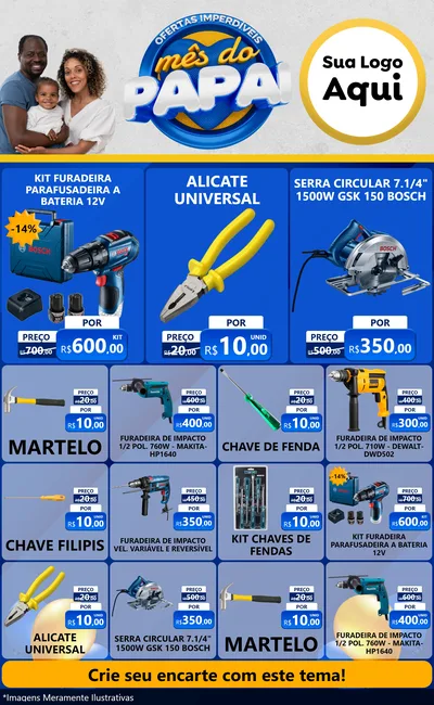 Modelo de Encarte para Encarte Grande com o tema Ofertas Imperdíveis Mês Do Papai para Maquinas e Ferramentas