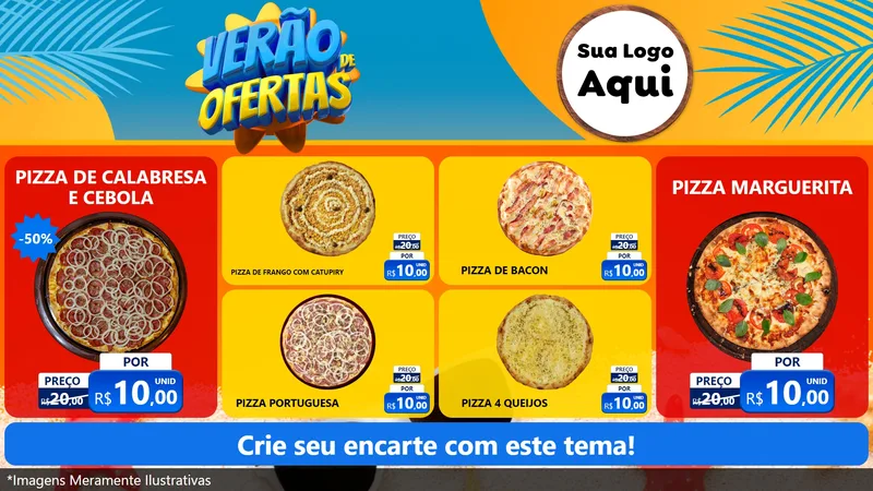 Modelo de TV para TV Horizontal com o tema Verão de Ofertas para Pizzaria