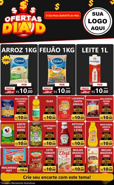 Modelo de Encarte para Encarte Grande com o tema Ofertas Dia D para Supermercado