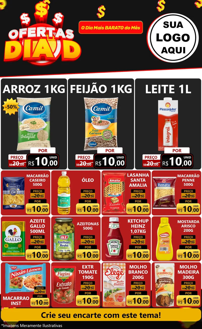 Modelo de Encarte para Encarte Grande com o tema Ofertas Dia D para Supermercado