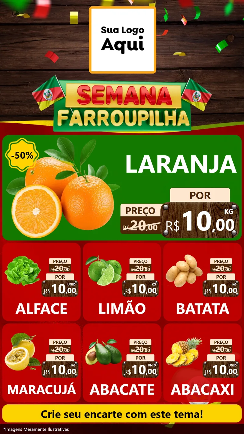 Modelo de Rede Social para Stories com o tema Semana Farroupilha para Hortifrúti